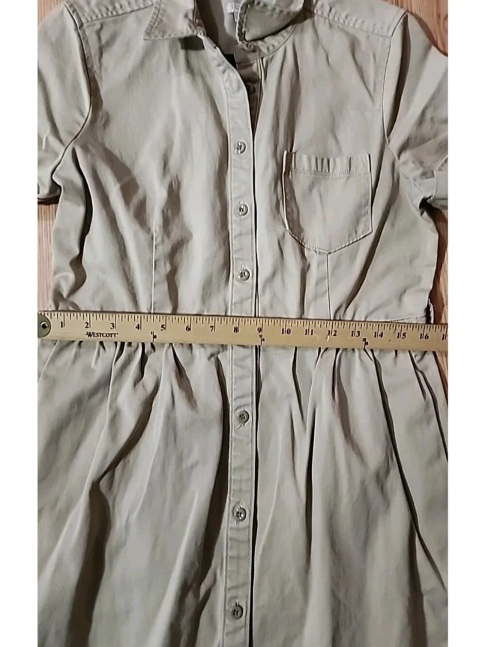 J Crew Denim Shirt Womens 12 Khaki Button‎ Canvas Pockets Capsule Safari Casual